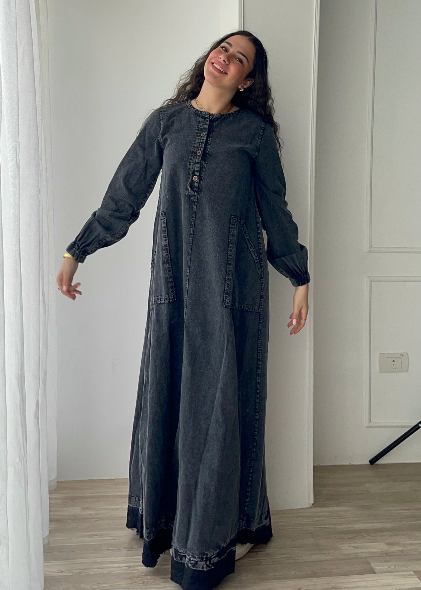 Grey wash denim dress
