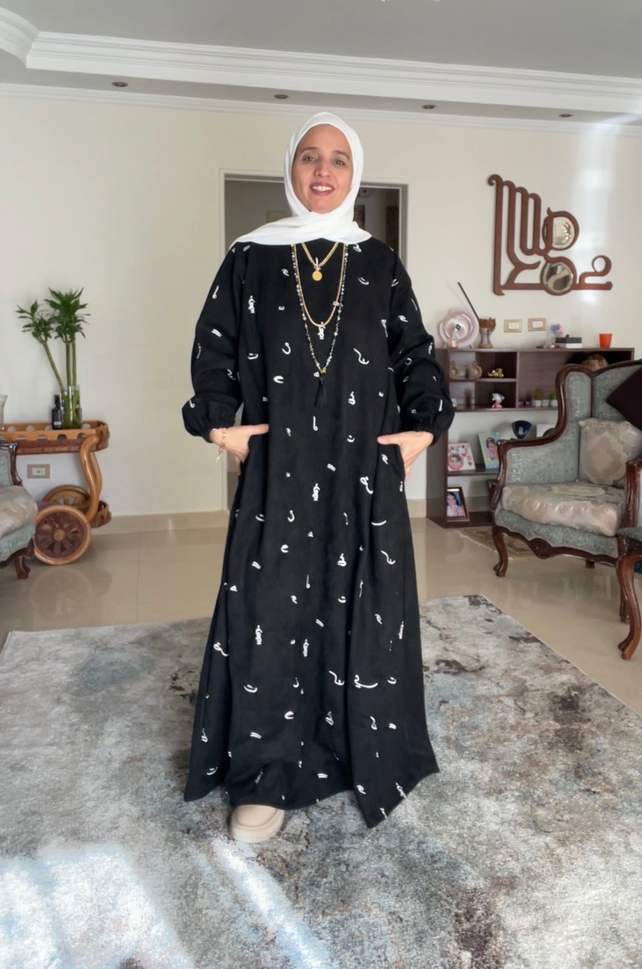 Calligraphy embroidery dress