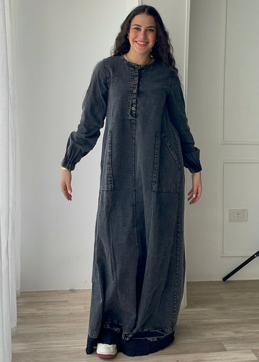 Grey wash denim dress