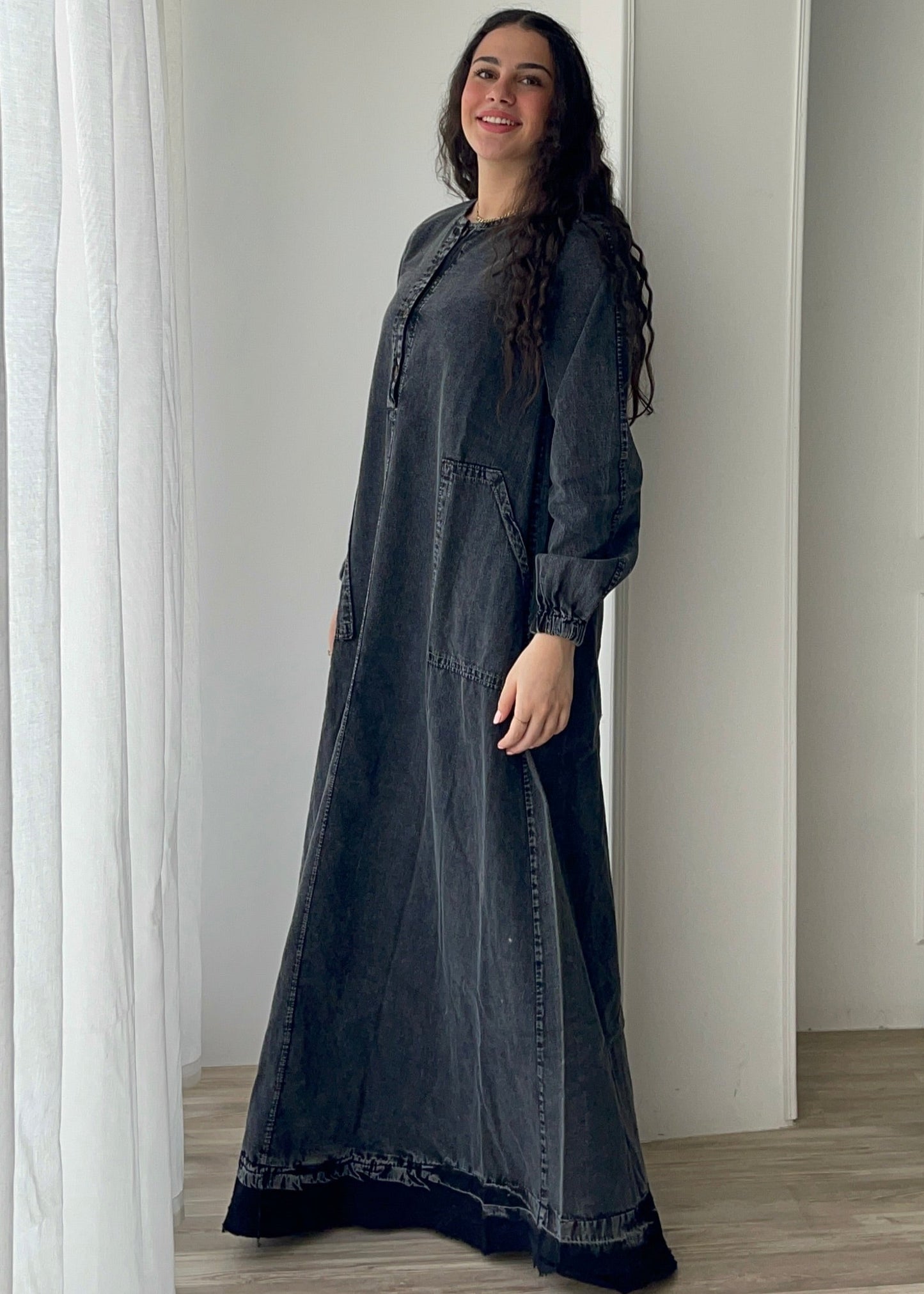 Grey wash denim dress