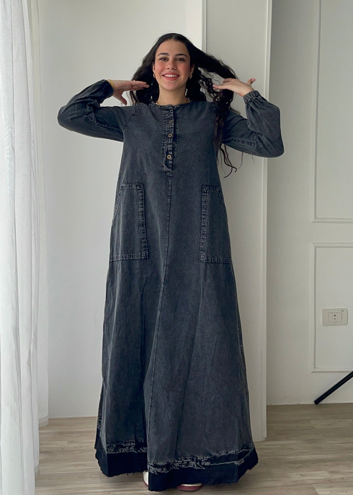 Grey wash denim dress