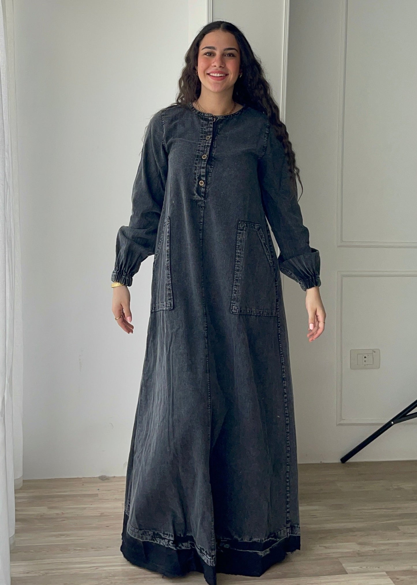 Grey wash denim dress